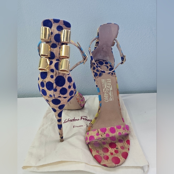 Salvatore Ferragamo Multicolor Polka Dot Heels - Picture 1 of 7